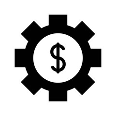 cog wheel and money, black solid icon in business and investment.