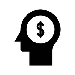 business man planning mind black solid icon in business and investment.