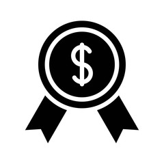 success badge dollar sign currency black solid icon in business and investment.