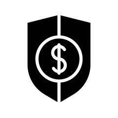 protective shield dollar sign black solid icon in business and investment.