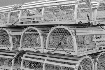 Old style wooden lobster traps