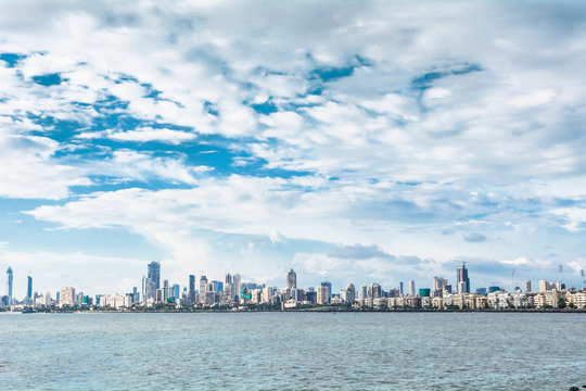 Skyscraper view of city beside Arabian sea (marine drive,Mumbai,Maharashtra,Indian- July 22 2019.