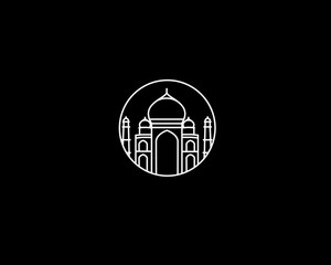 Taj Mahal Hand Drawn, India Agra - Line art vector illustration.
