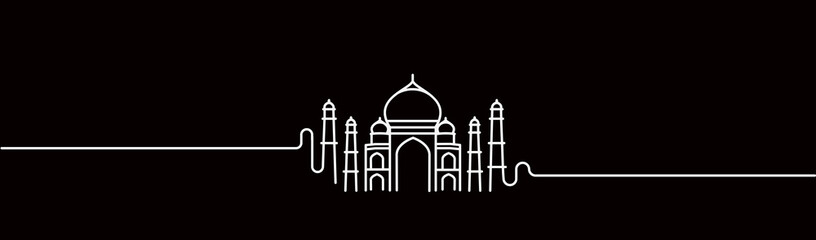 Taj Mahal Hand Drawn, India Agra - Line art vector illustration.