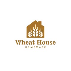 Vector linear wheat house logo design template. Abstract concept for organic products, harvest, grain, bakery, healthy food.