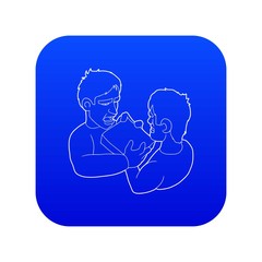 Two aggressive men fighting for box icon blue vector isolated on white background