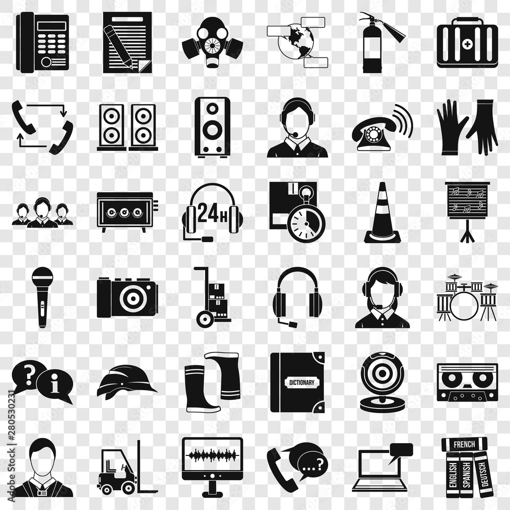 Poster microphone icons set. simple style of 36 microphone vector icons for web for any design
