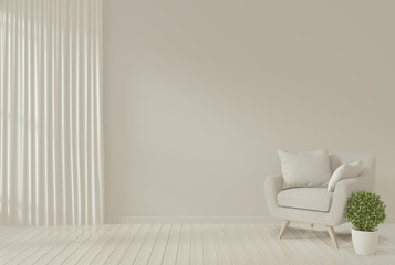 mock up Interior with gray armchair and decoration plants in living room with white wall. 3D rendering