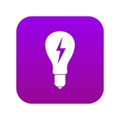 Light bulb with lightning inside icon digital purple for any design isolated on white vector illustration