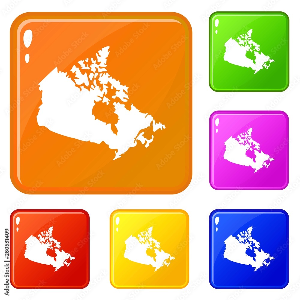 Poster canada map icons set collection vector 6 color isolated on white background