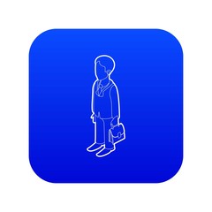 Businessman holding briefcase icon blue vector isolated on white background