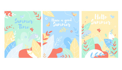 Summer Time Banners Set Abstract Floral Background