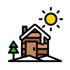 winter house sun tree Xmas filed editable outline icon.