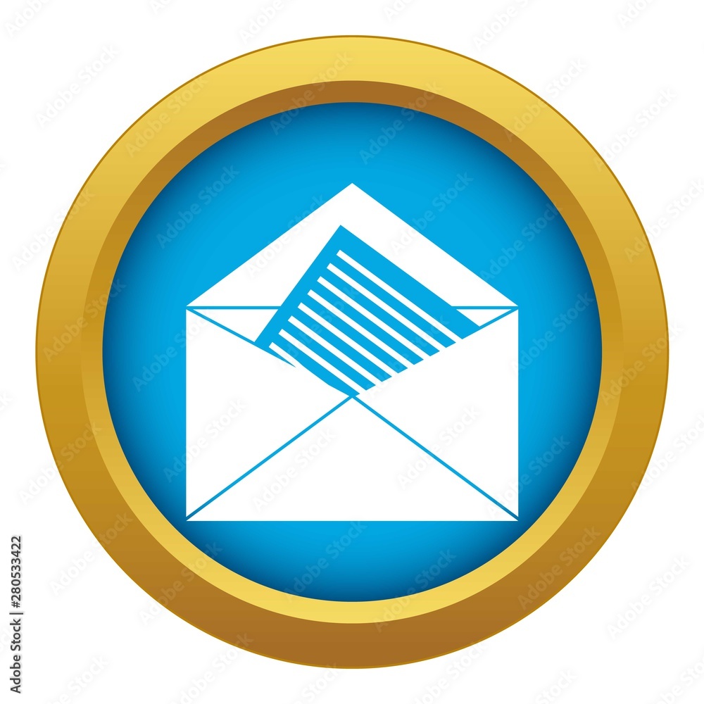 Poster open envelope with sheet of paper icon blue vector isolated on white background for any design