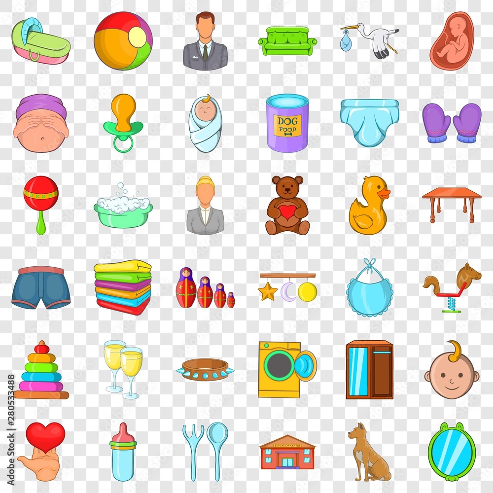 Aufkleber playing icons set. cartoon style of 36 playing vector icons for web for any design