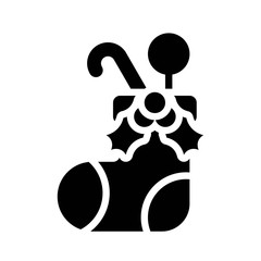 gift sack sweet lollipop Xmas black solid design icon.
