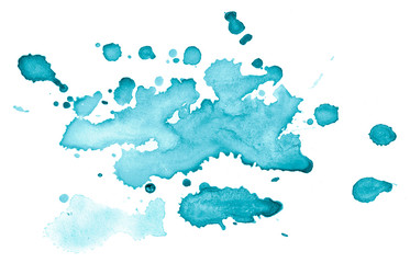 Blue azure Watercolor an isolated spot with divorces and borders. Frame with copy space for text.