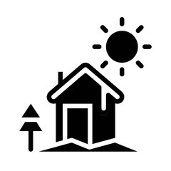 winter house sun tree Xmas solid design icon.