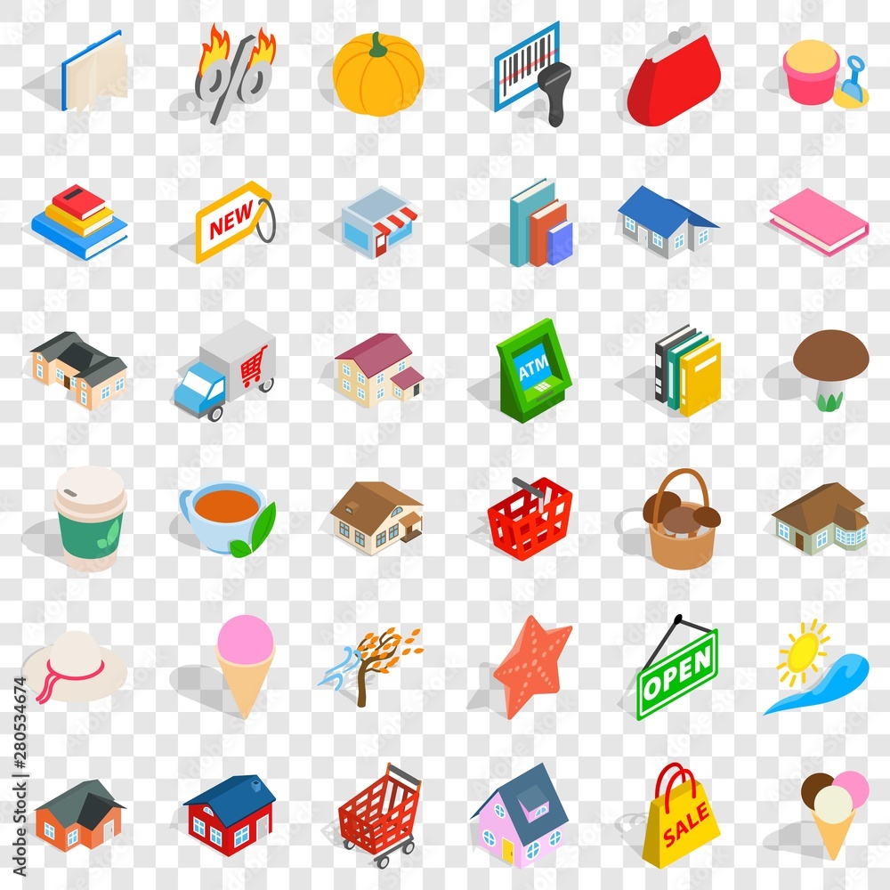 Poster phone icons set. isometric style of 36 phone vector icons for web for any design