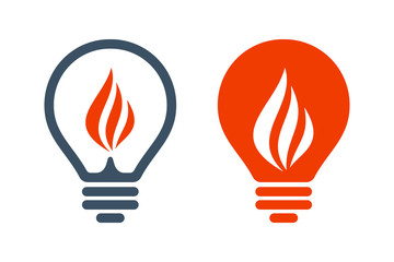 Bulb icons with flame sign - obrazy, fototapety, plakaty