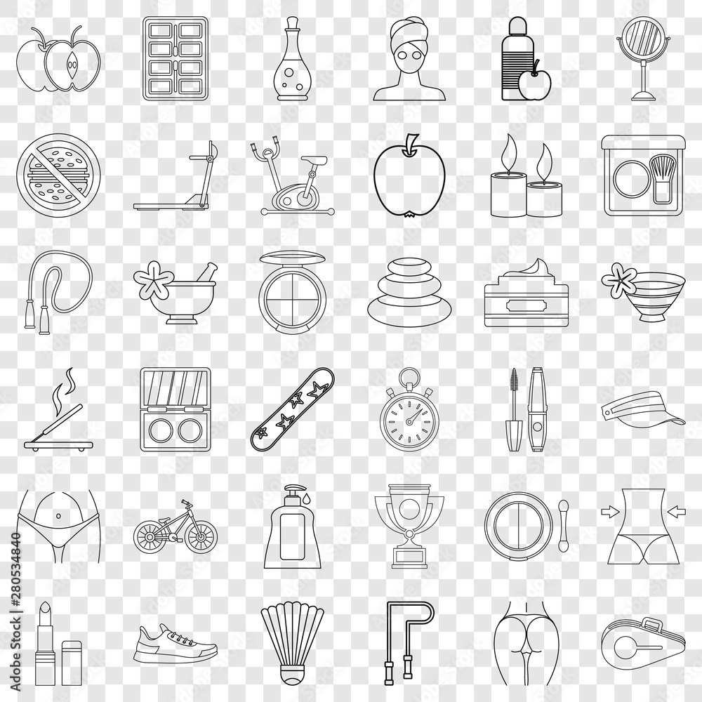 Poster spa icons set. outline style of 36 spa vector icons for web for any design