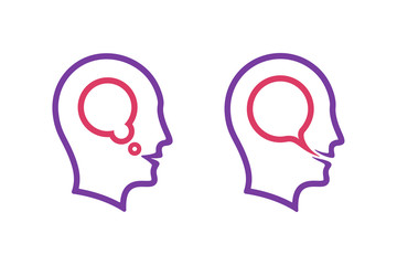 Human head icons with thought speech bubble