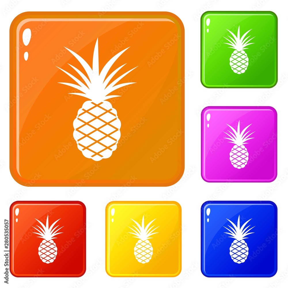 Poster pineapple icons set collection vector 6 color isolated on white background