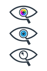 Obraz premium Eye icons with magnifying glass