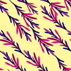 seamless pattern of flowers painted watercolor. Colorful flowers, twigs and leaves. Print for fabric, wallpaper and textiles