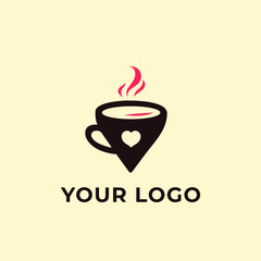 coffee logo template in triangle shape combined with love logo template