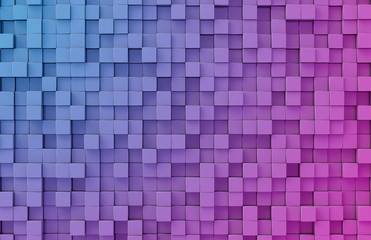 Glowing black blue and pink squares background pattern 3D rendering