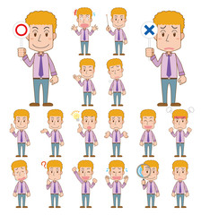 金髪　男性　会社員　ワイシャツ　スーツ　ポーズ　セット　主線あり