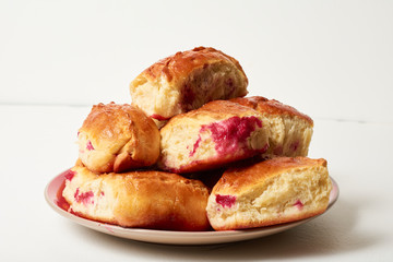 Buns with fruit. Homemade baking. Homemade Buns on plate