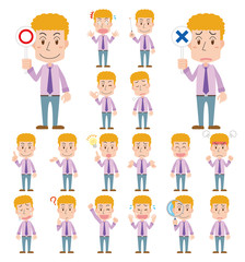 金髪　男性　会社員　ワイシャツ　スーツ　ポーズ　セット　主線なし