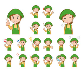 エプロン　会計　レジ　パート　女性　ポーズ　セット　主線あり