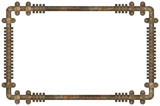 Dark and rusty pipes on the wall abstract industrial steampunk background frame