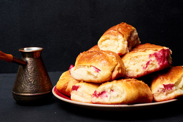 Buns with fruit. Homemade baking. Homemade Buns on plate