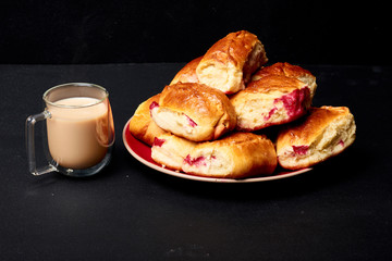 Buns with fruit. Homemade baking. Homemade Buns on plate