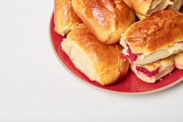 Buns with fruit. Homemade baking. Homemade Buns on plate