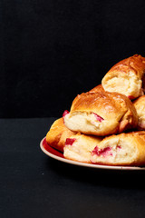 Buns with fruit. Homemade baking. Homemade Buns on plate