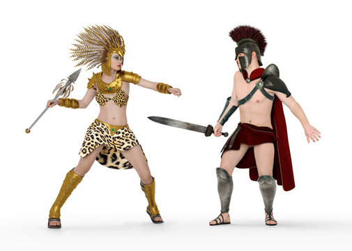 Achilleus k&auml;mpft mit der Amazonenk&ouml;nigin Penthesilea