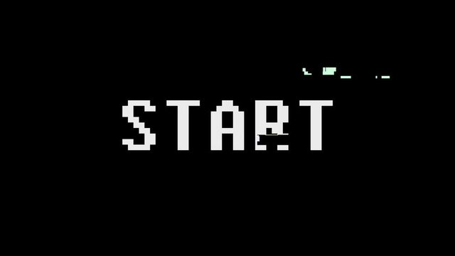 Retro videogame. With the words on the screen START. Glitches computer error message.