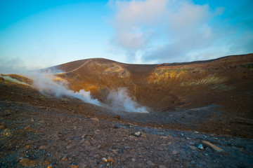 at the top of the large volcano crater Sicily