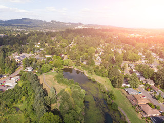 Obraz premium Photo of the suburb from a height, drone, landscape background