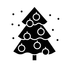 decorative tree with stars balls Christmas solid icon.