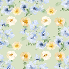 Seamless floral pattern, repeat background with watercolor flowers. Fabric wallpaper print texture. Perfectly for wrapping paper, backdrop. Hand drawn. 