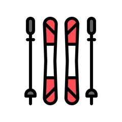 ski board and sticks equipment, winter sport related icon