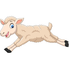 Cartoon happy lamb jumping on white background