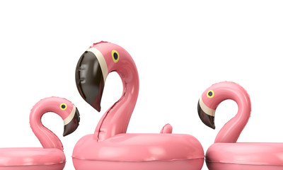 Summertime pink inflatable falmingo on a white background. 3D Render