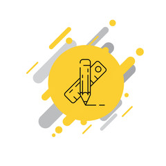 Badge with school supplies on a white background. Vector illustration.